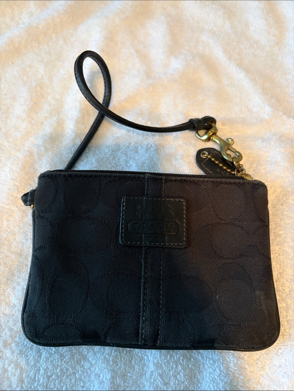 Coach Black Signature Wristlet Pouch with Wrist Strap
